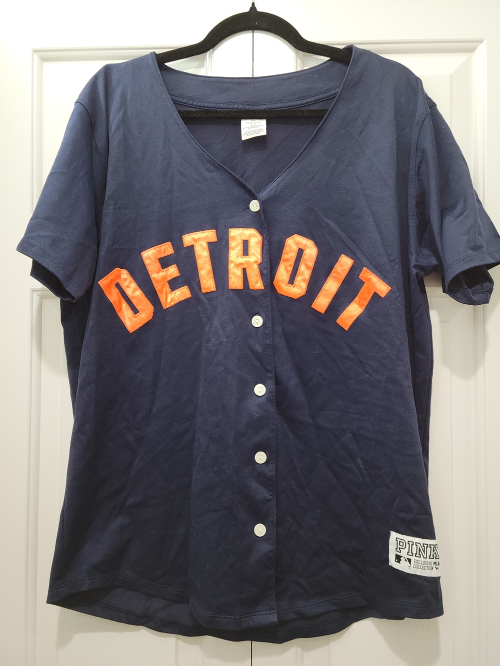 PINK Victoria's Secret Navy Detroit Tigers MLB V Neck Jersey Top